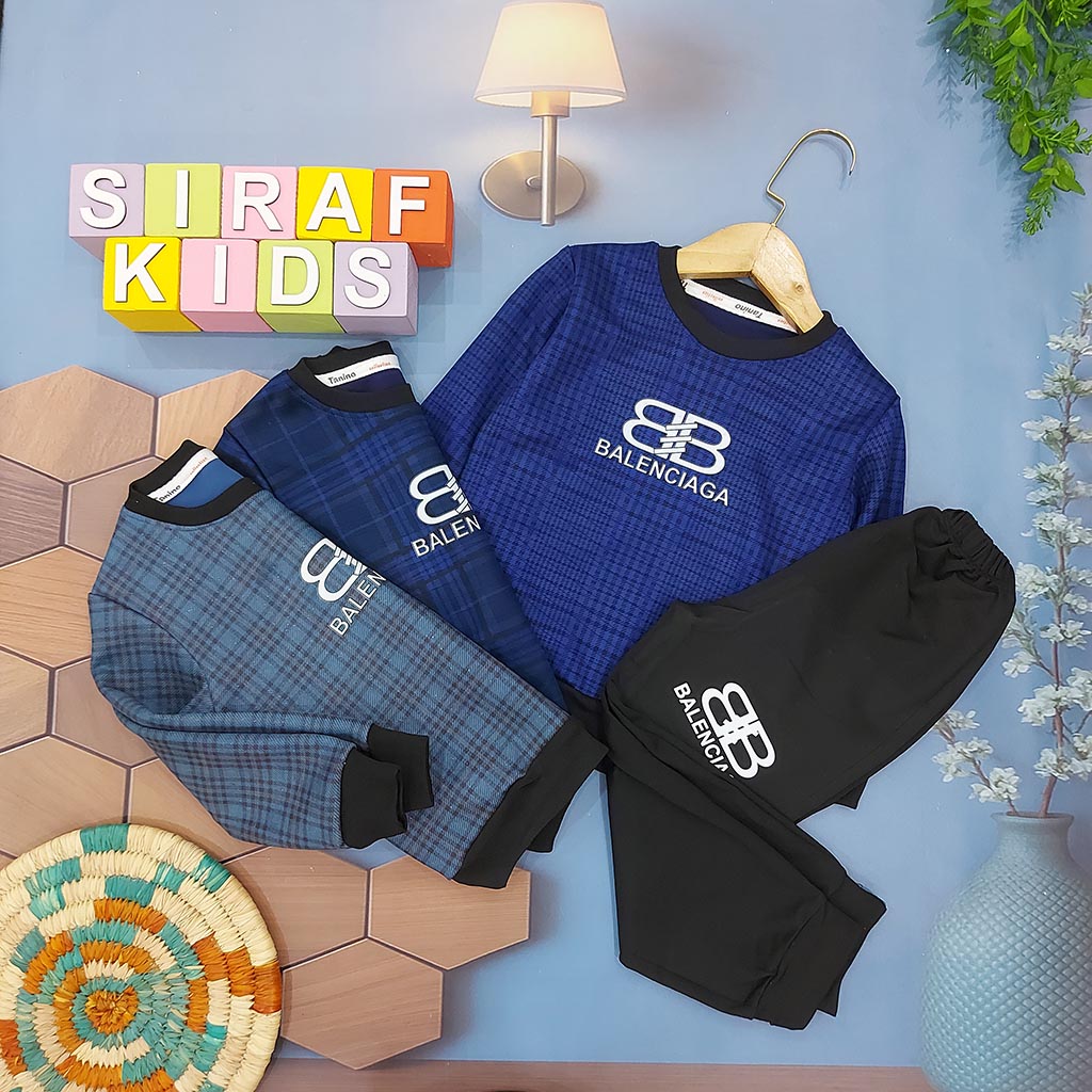 ست بلوز شلوار بچه گانه دو رو طرح بالنسیا - کد 182